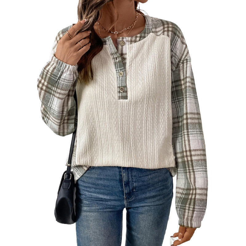 Damen Langarmshirt mit Karo- und Strukturdetails Nord Taschen