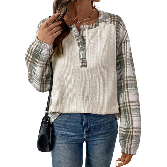 Damen Langarmshirt mit Karo- und Strukturdetails Nord Taschen
