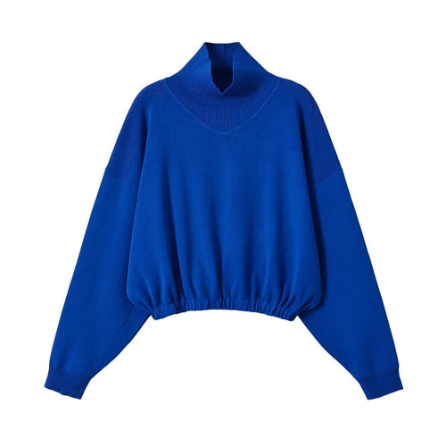 Damen Cropped Oversize-Pullover mit Stehkragen‑V‑Schlitz und gerafftem Saum Nord Taschen