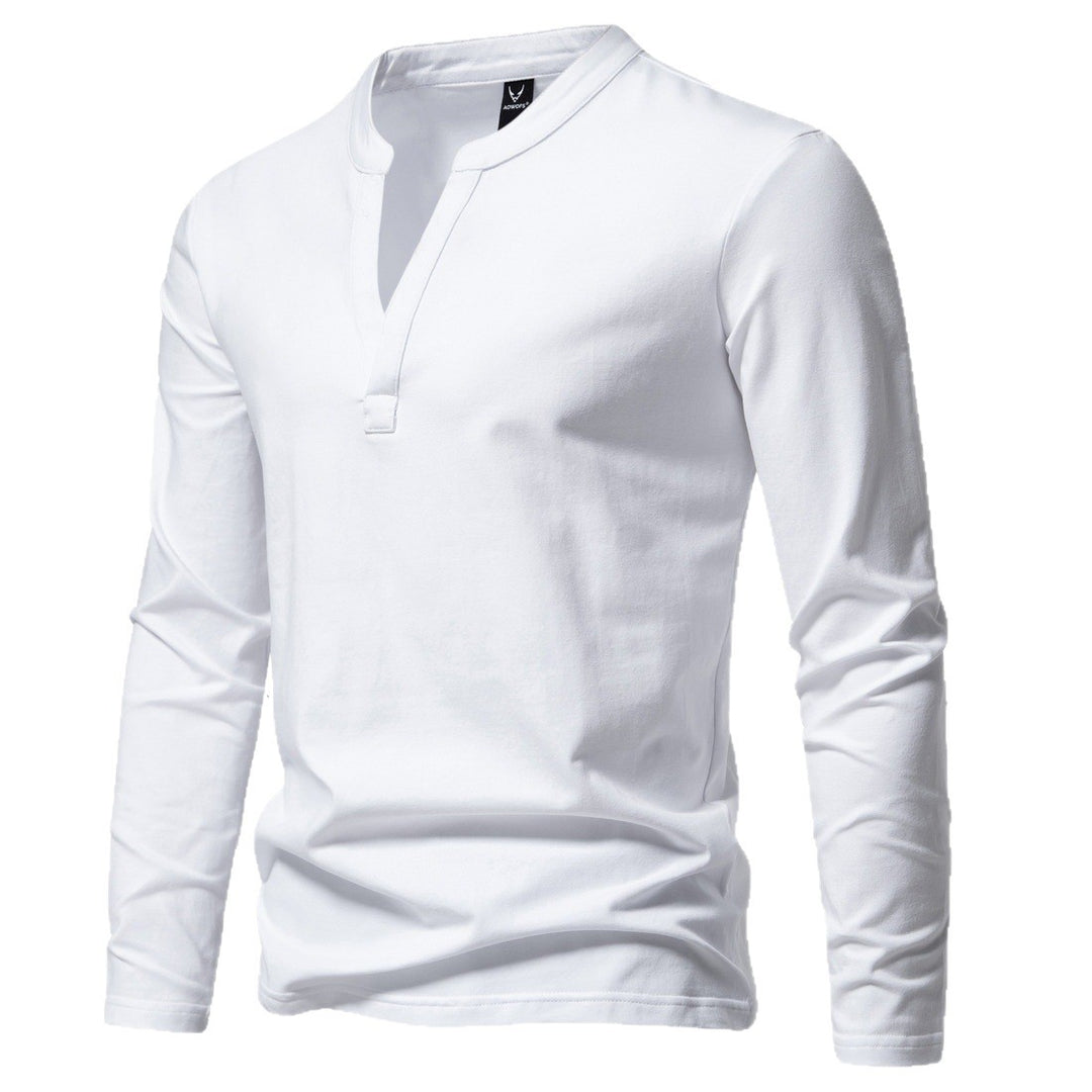 Herren langärmeliges Henleyshirt mit Stehkragen, tiefer V-Öffnung und schmaler Passform Nord Taschen