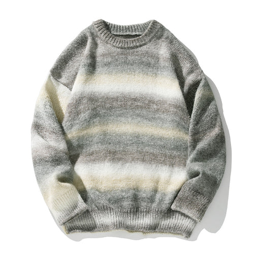 Unisex Oversize Mohair-Mix Rundhals-Pullover mit Farbverlaufstreifen und geripptem Saum Nord Taschen
