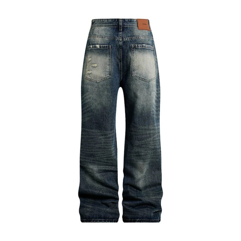 Damen Weite Highwaist Distressed Denim-Jeans im Palazzoschnitt Nord Taschen