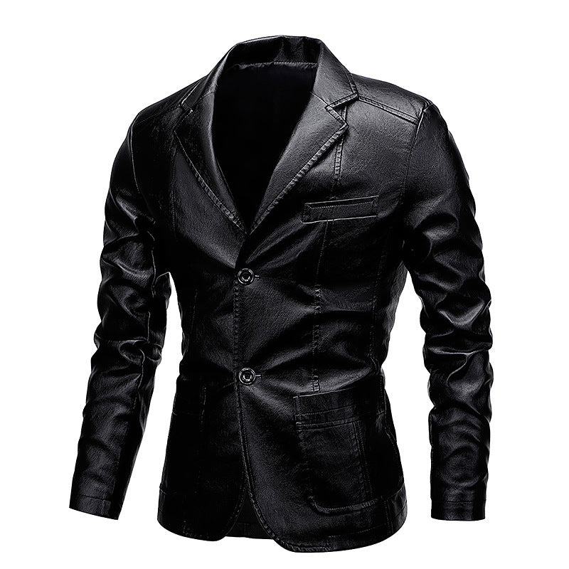Herren Slim-Fit Kunstleder-Sakko mit Reverskragen und aufgesetzten Pattentaschen Nord Taschen