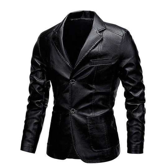 Herren Slim-Fit Kunstleder-Sakko mit Reverskragen und aufgesetzten Pattentaschen Nord Taschen