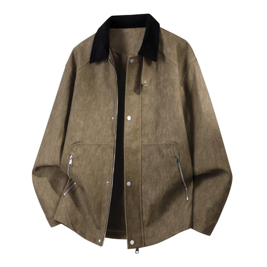 Herren Robuste Kunstleder‑Bomberjacke mit Cordkragen, Zwei‑Wege‑Reißverschluss & Reißverschluss‑Taschen Nord Taschen