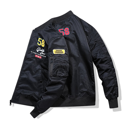 Herren Patchverzierte Piloten‑Bomberjacke aus Nylon mit Ärmeltasche und Rippbündchen Nord Taschen