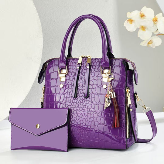 Damen hochwertige Handtasche mit edler Krokodilprägung und praktischer Clutch Nord Taschen