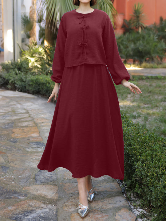 Damen Elegantes Langarmkleid mit Schößchen Nord Taschen