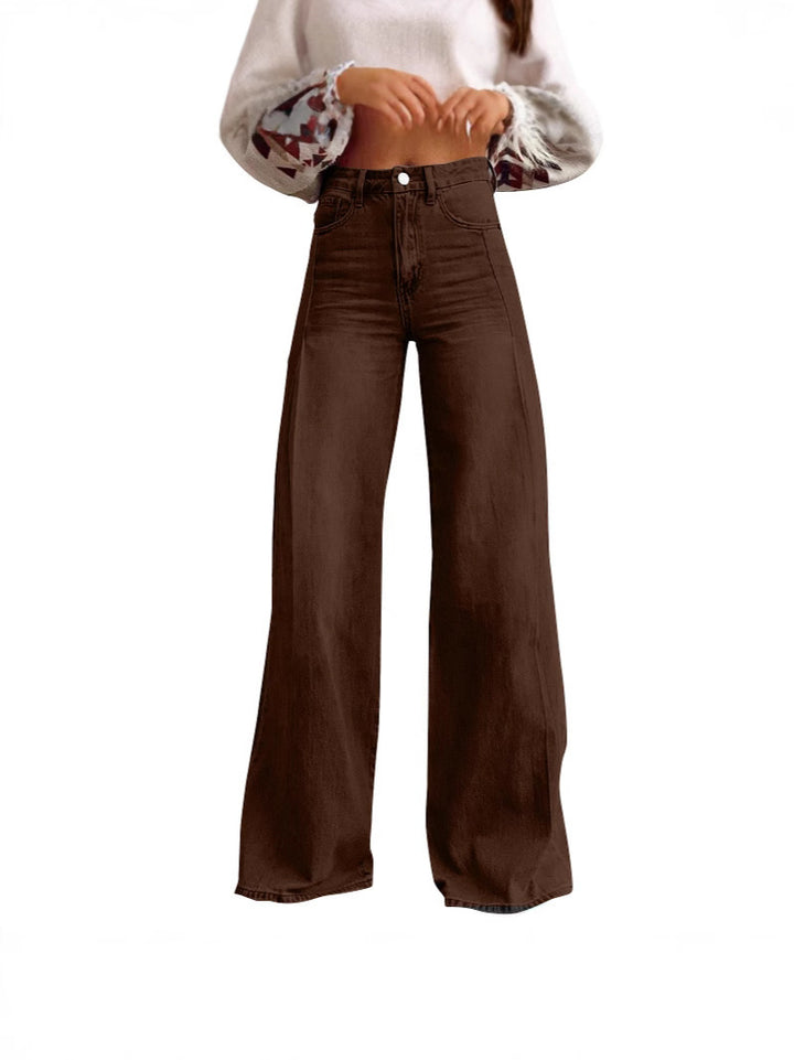 Damen hochgeschnittene Schlagjeans mit extra weitem Bein, figurstreckender Passform und dezenter Vintage-Waschung Nord Taschen