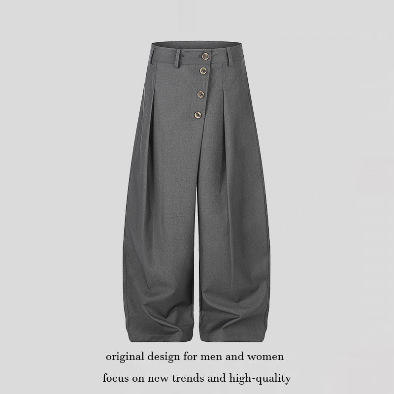 Damen Weite Palazzo-Hose mit hoher Taille, Bundfalten und asymmetrischer Knopfleiste Nord Taschen
