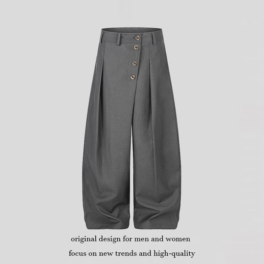 Damen Weite Palazzo-Hose mit hoher Taille, Bundfalten und asymmetrischer Knopfleiste Nord Taschen