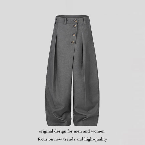 Damen Weite Palazzo-Hose mit hoher Taille, Bundfalten und asymmetrischer Knopfleiste Nord Taschen