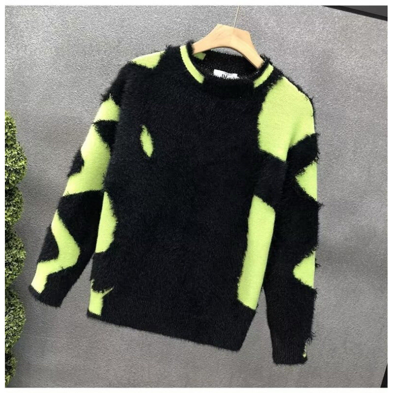 Unisex Flauschiger Oversize-Strickpullover mit abstraktem Destroy-Detail und Strukturmix Nord Taschen