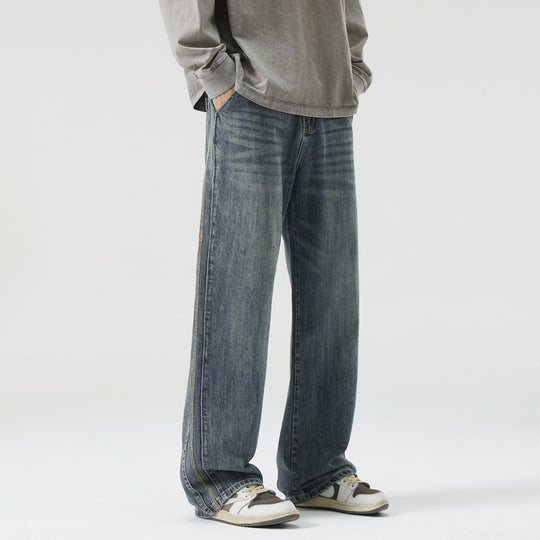 Herren Weite Vintage-Denimjeans mit Used-Waschung und geradem Bein Nord Taschen