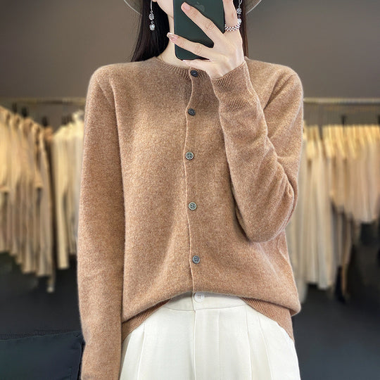 Damen Leichter Feinstrick-Cardigan mit Kaschmir‑Optik, Rundhalsausschnitt und verdeckter Knopfleiste Nord Taschen