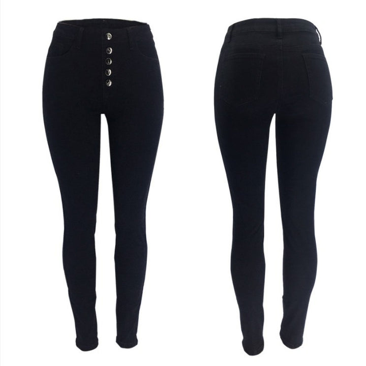 Damen hochgeschnittene Skinny-Jeans mit sichtbarer Knopfleiste und figurformendem Stretch Nord Taschen
