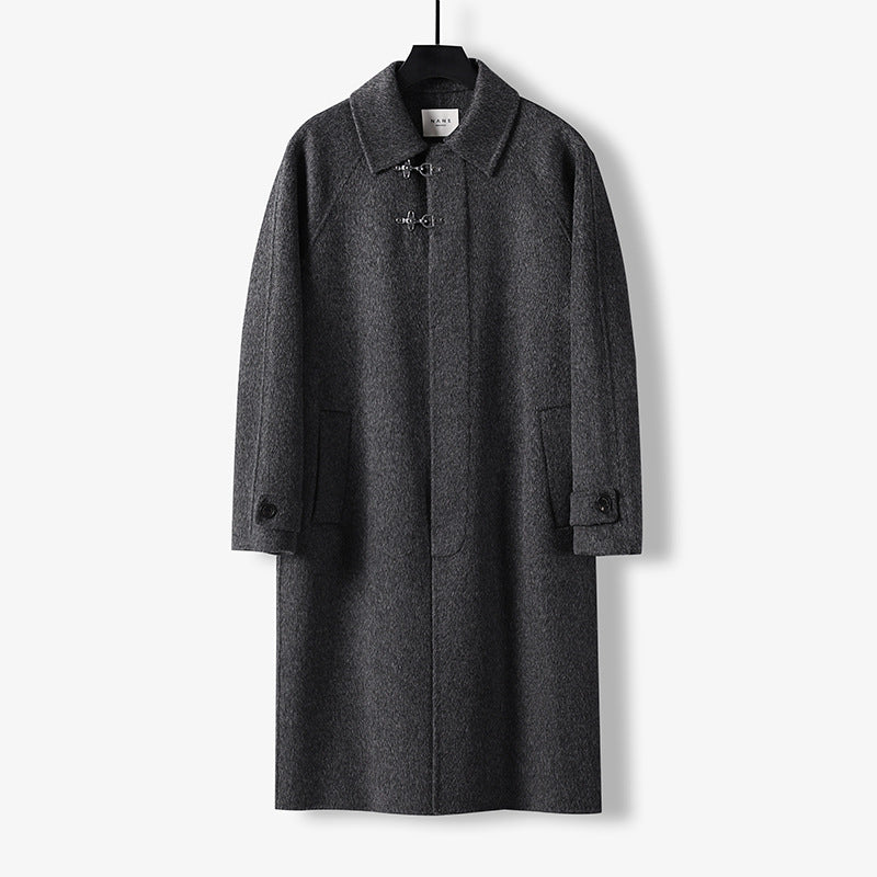 Herren Gerader Wollmix-Longcoat mit verdeckter Front und dekorativen Knebelverschlüssen Nord Taschen