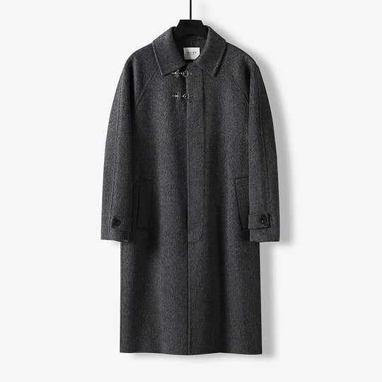 Herren Gerader Wollmix-Longcoat mit verdeckter Front und dekorativen Knebelverschlüssen Nord Taschen