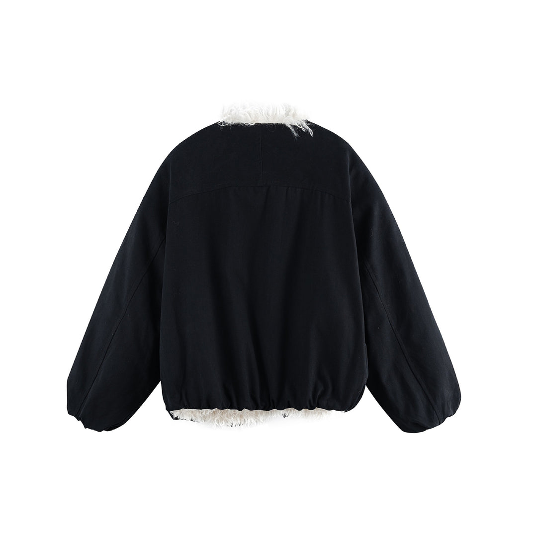 Damen Kurzblouson im Oversize‑Cut mit voluminösem Teddyfutter und elastischem Saum Nord Taschen