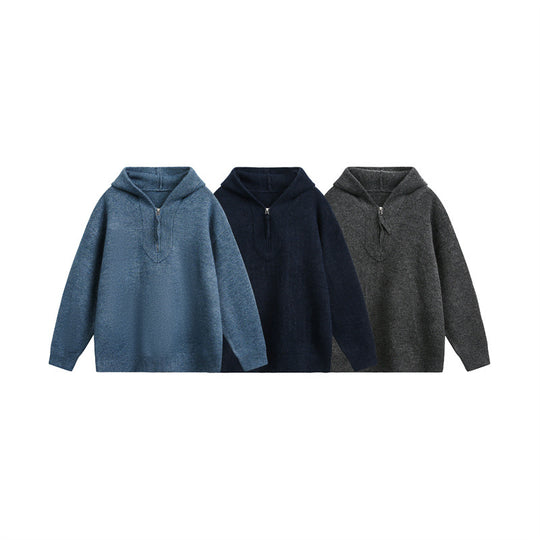 Damen Oversize-Strickpullover mit halbem Reißverschluss und Kapuzenkragen Nord Taschen