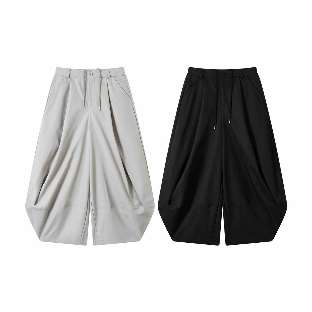 Damen Weite High-Waist Bermuda-Hose mit Bundfalten und Kordel Nord Taschen