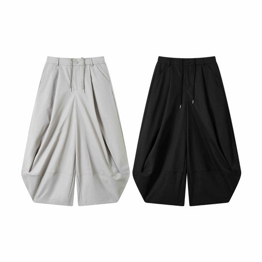 Damen Weite High-Waist Bermuda-Hose mit Bundfalten und Kordel Nord Taschen