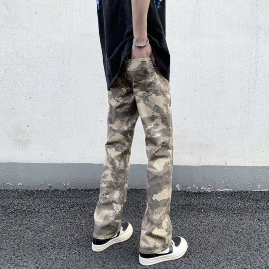 Herren Camouflage-Canvas-Cargohose im geraden Schnitt mit sichtbaren Nahtpaneelen Nord Taschen
