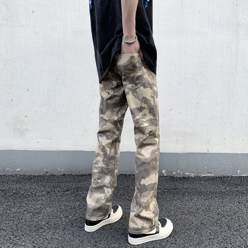 Herren Camouflage-Canvas-Cargohose im geraden Schnitt mit sichtbaren Nahtpaneelen Nord Taschen