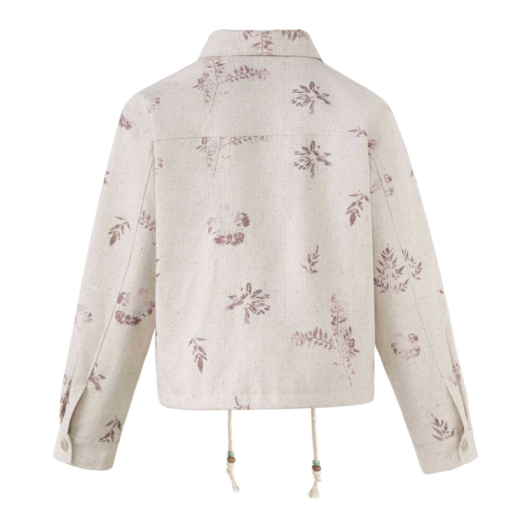 Damen Kurzer floraler Leinenblouson mit Kordelzug, verdeckter Knopfleiste und Hemdkragen Nord Taschen