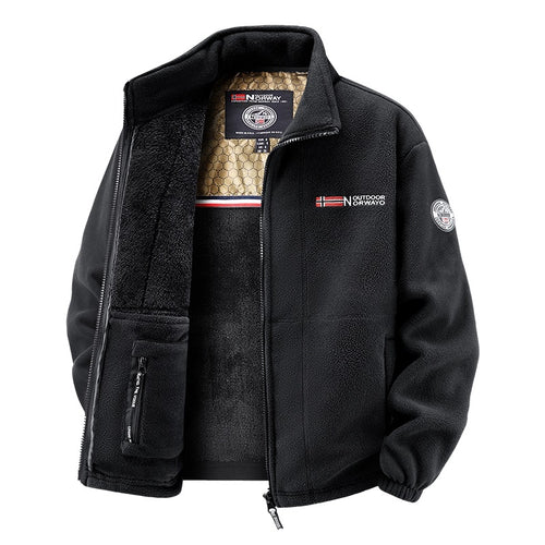 Herren Fleecejacke mit Teddy-Innenfutter, hohem Stehkragen und Reißverschlusstaschen Nord Taschen