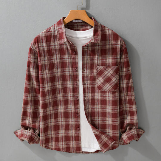 Herren Kariertes Flanell-Überhemd im Vintage‑Look mit aufgesetzter Brusttasche und legerer Passform Nord Taschen