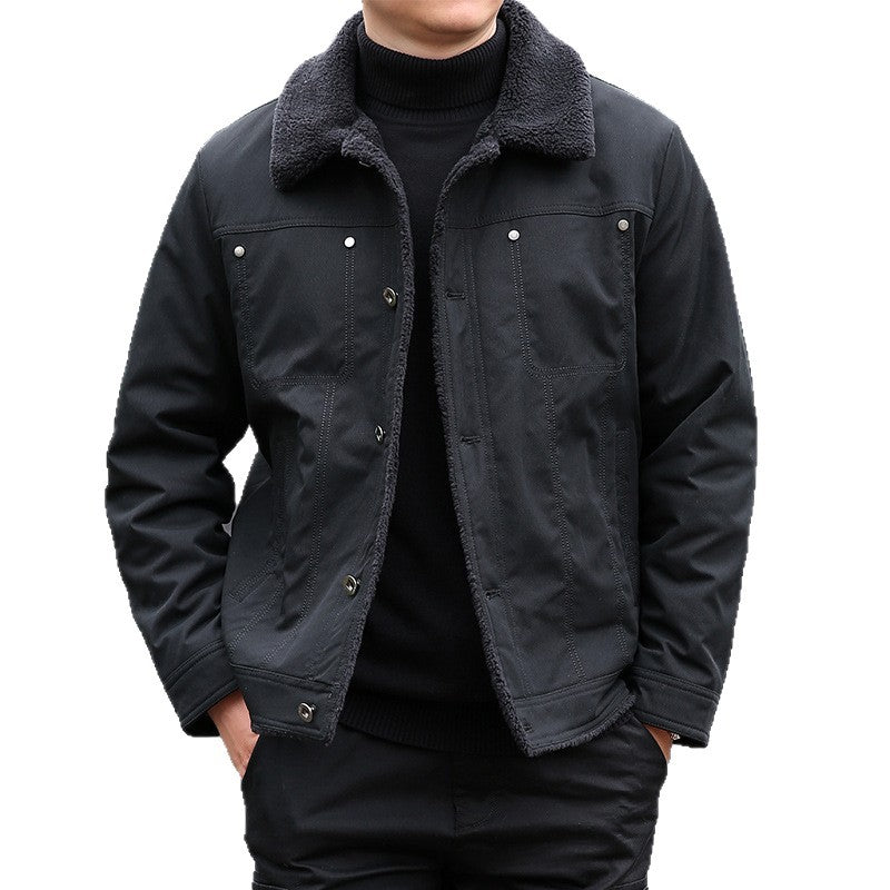 Herren Kurzjacke mit Teddyfutter und Umlegekragen, winddichte Übergangsjacke Nord Taschen