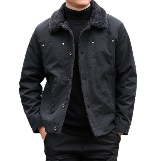 Herren Kurzjacke mit Teddyfutter und Umlegekragen, winddichte Übergangsjacke Nord Taschen