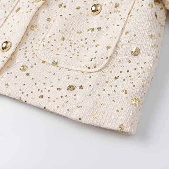 Damen Bouclé-Cropped-Jacke mit Paillettenbesatz, Rundhals und aufgesetzten Taschen Nord Taschen