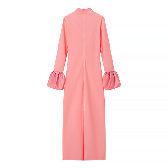Damen Maxikleid mit Stehkragen und gerafften Volantärmeln Nord Taschen