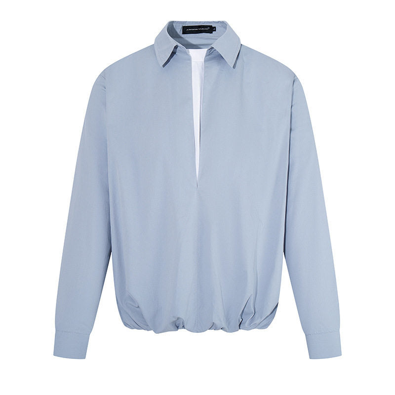 Damen Elegante Bluse mit verdeckter V-Schlitzfront, Hemdkragen und elastischem Saum Nord Taschen