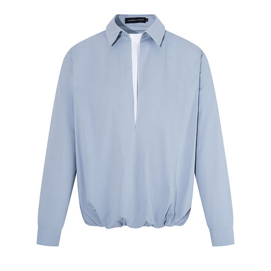 Damen Elegante Bluse mit verdeckter V-Schlitzfront, Hemdkragen und elastischem Saum Nord Taschen
