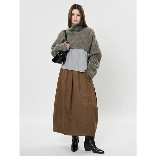 Damen Midirock mit hohem elastischem Bund und gezielten Kellerfalten Nord Taschen