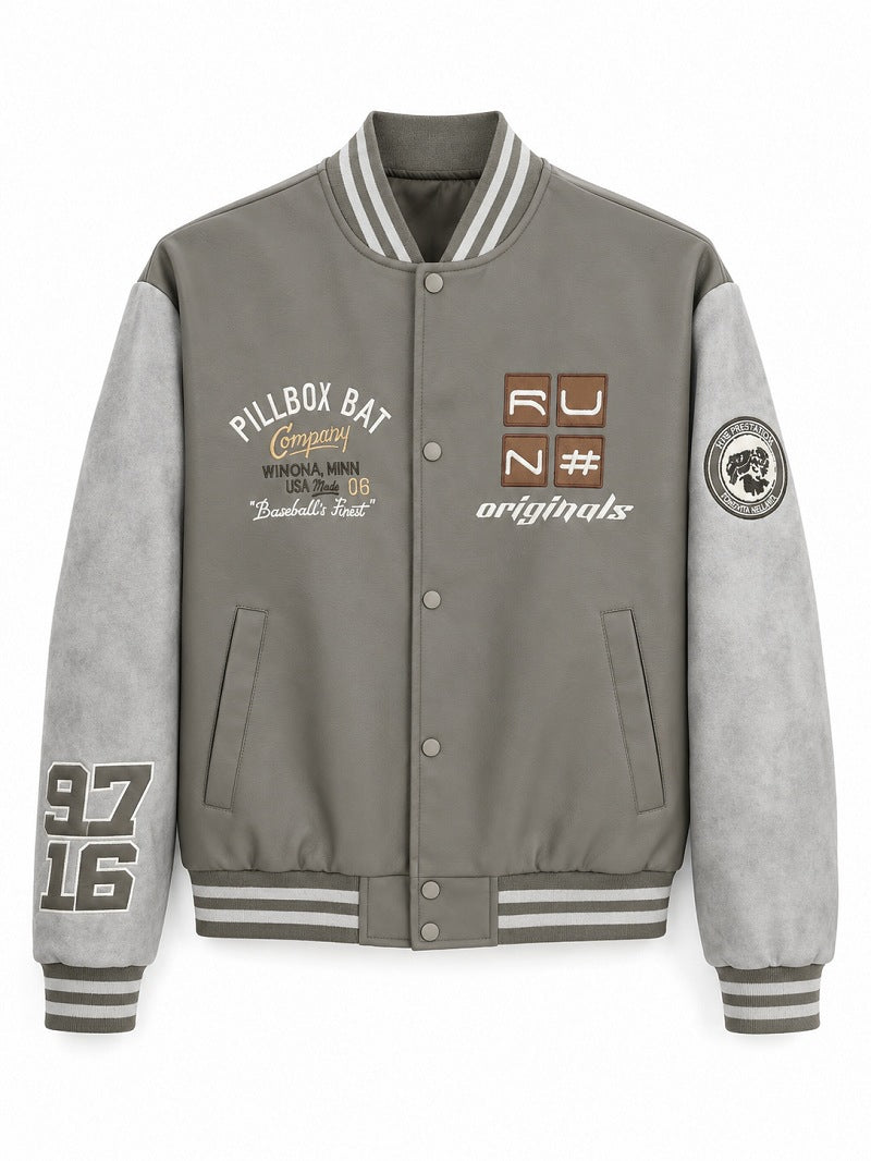 Herren Varsity-Bomberjacke im Retro-College-Stil mit Kunstlederkörper und Kontrastärmeln Nord Taschen