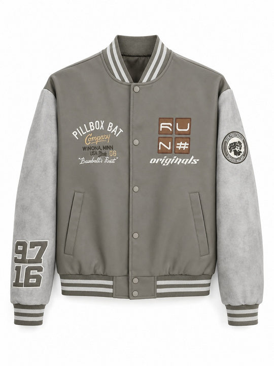 Herren Varsity-Bomberjacke im Retro-College-Stil mit Kunstlederkörper und Kontrastärmeln Nord Taschen