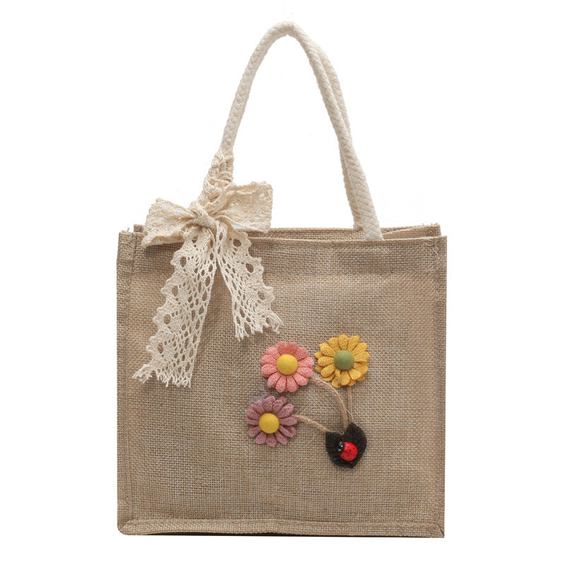 Damen stilvolle Jute-Tasche mit floralem Stickdesign Nord Taschen