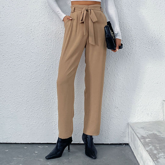 Damen Hochtaillierte Hosen mit Bindegürtel Nord Taschen
