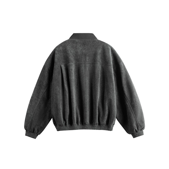 Unisex Boxy-Softsuede-Blouson mit Druckknopfleiste, Pattentaschen und geripptem Saum Nord Taschen