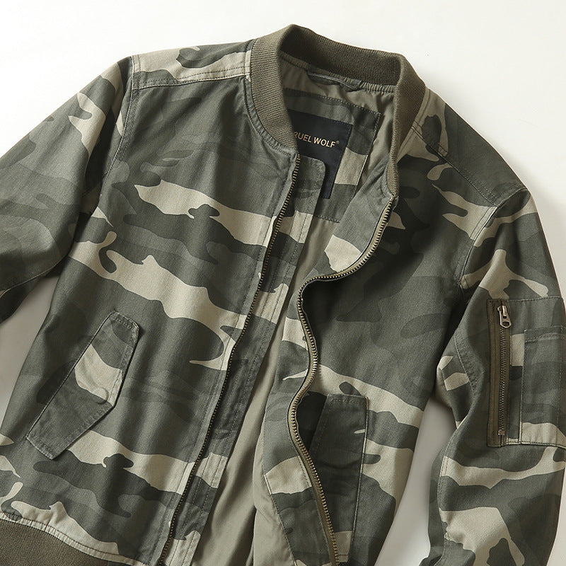 Herren Leichte Bomberjacke im urbanen Camouflage-Look mit Rippbündchen und Utility-Taschen Nord Taschen