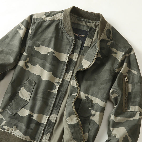 Herren Bomberjacke im Military-Camouflage mit Reißverschluss, Rippbündchen und Ärmeltasche Nord Taschen