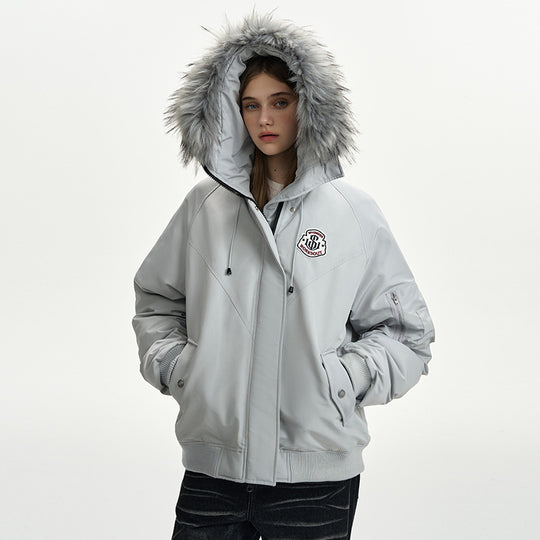 Damen nan oversized Thermo-Parka mit voluminöser Kapuze, abnehmbarer Webpelzblende und Rippbündchen Nord Taschen