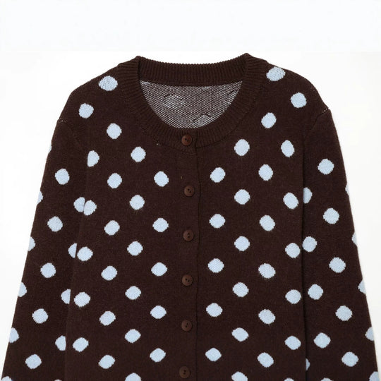 Damen Gepunktete Kurzstrickjacke mit Rundhalsausschnitt und Knopfleiste Nord Taschen