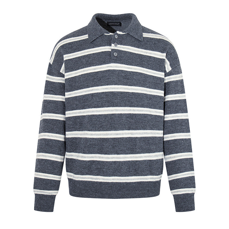 Herren Strick-Poloshirt mit Streifenmuster, Polokragen und Knopfleiste Nord Taschen