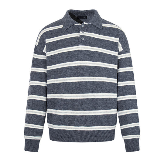 Herren Strick-Poloshirt mit Streifenmuster, Polokragen und Knopfleiste Nord Taschen