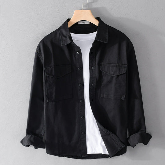 Herren Robustem Baumwoll-Twill Overshirt mit aufgesetzten Brusttaschen und Relaxed-Fit Nord Taschen